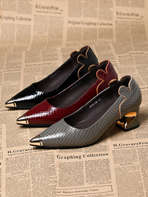 Women's classic leather versatile thick heels