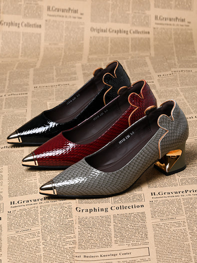 Women's classic leather versatile thick heels