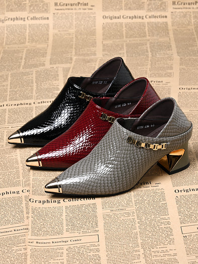 Women's genuine leather pointed toe thick heels