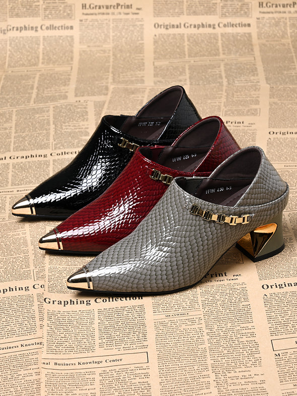 Women's genuine leather pointed toe thick heels