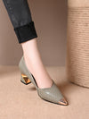 2025 women's genuine leather thick heel shoes
