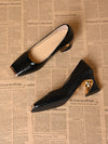 Women's leather metal square toe thick heels