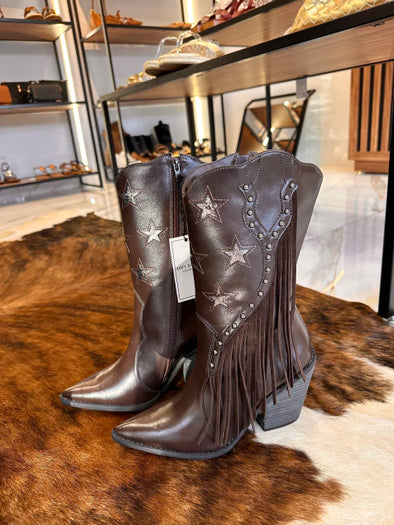 Star Brown Tassel Cowboy Boots