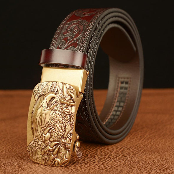 Men's cowhide vintage carved eagle belt