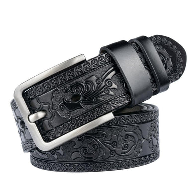 Men's cowhide vintage engraved belt