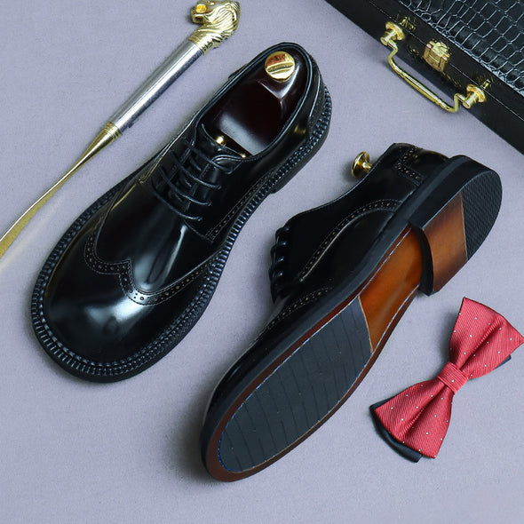Italian original large round toe business casual leather shoes