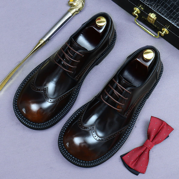 Italian original large round toe business casual leather shoes