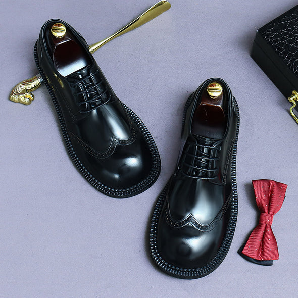 Italian original large round toe business casual leather shoes