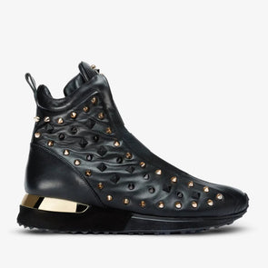 High-Top Black Spike Leather Women Sneaker